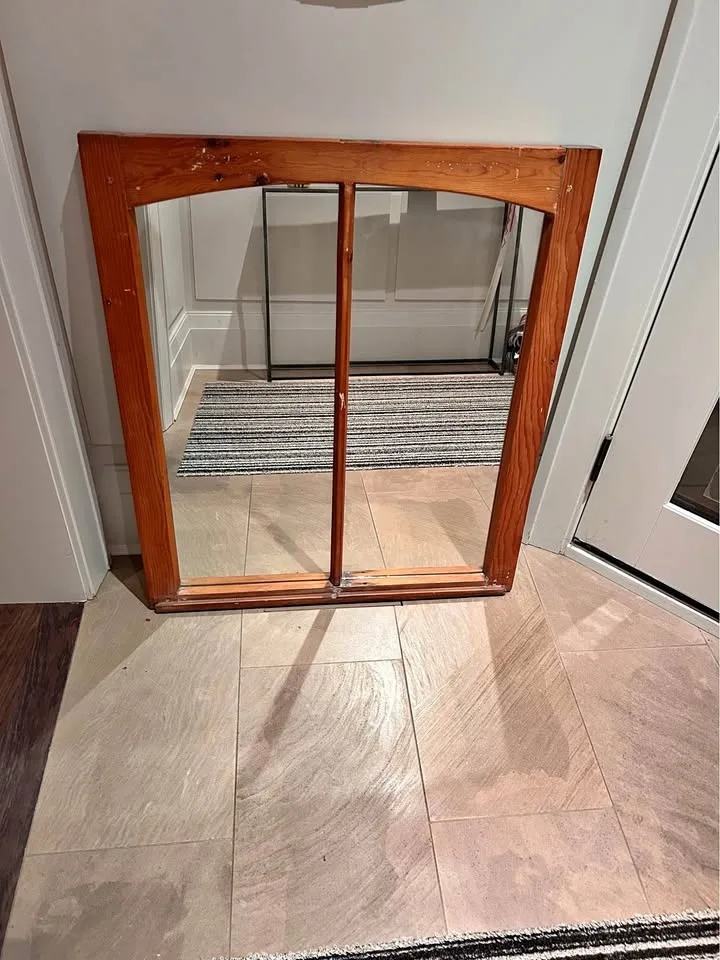 Antique mirror with pine frame