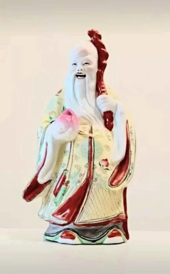 Vtg Fu Lu Shou Famillie Rose Porcelain Statue