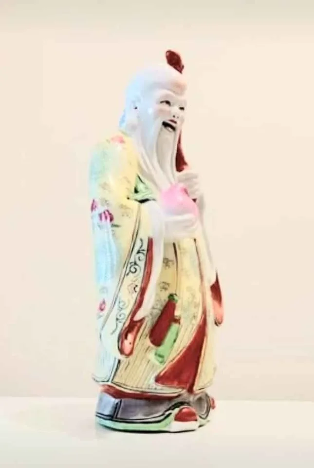 Vtg Fu Lu Shou Famillie Rose Porcelain Statue image indicator(2)