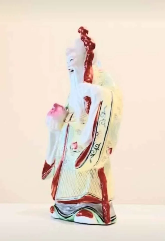 Vtg Fu Lu Shou Famillie Rose Porcelain Statue image indicator(3)
