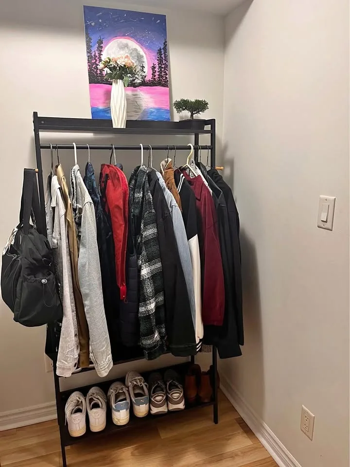Black Metal Clothing Rack with Shelves