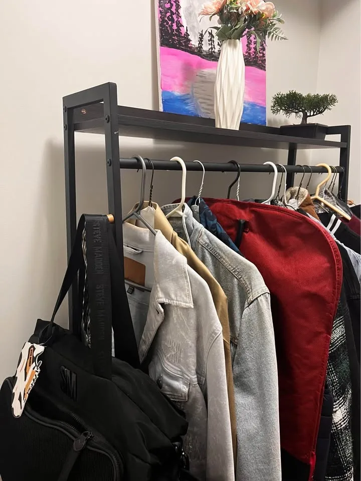 Black Metal Clothing Rack with Shelves image indicator(4)