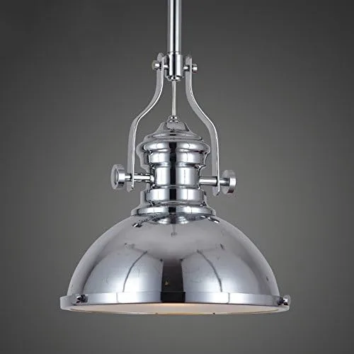 Industrial Polished Nickel One-Light Pendant Light