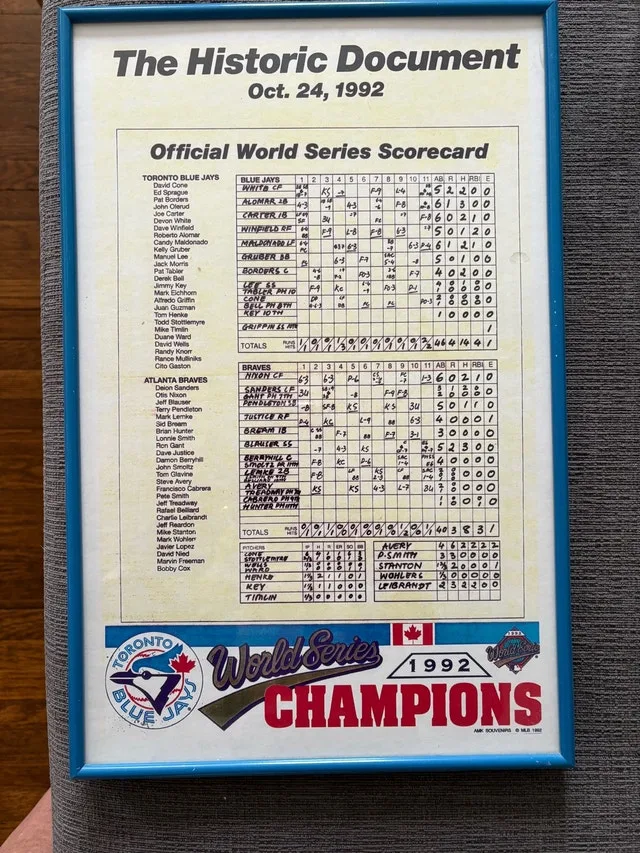 1992 Toronto Blue Jays World Series Scorecard