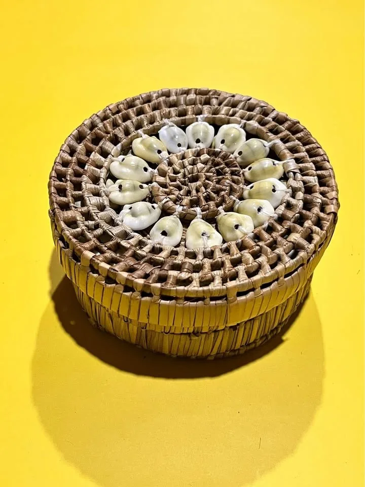 Handcrafted Woven Basket & Shell Coaster Set