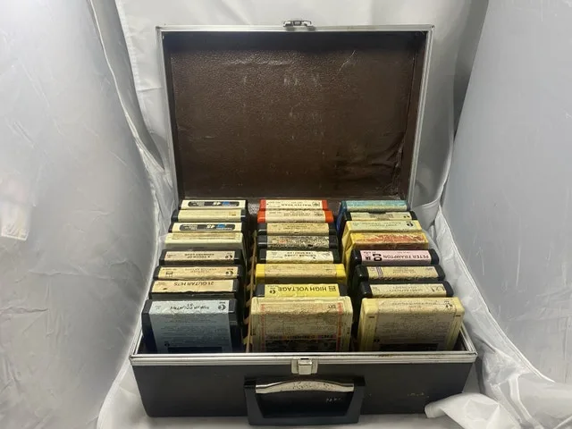 Vintage 8 Track Tapes Lot of 24 Various Artist with Carrying Cas