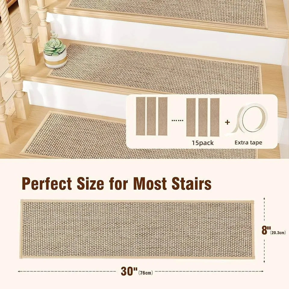 Brand new Beige Linen Stair Treads Non Slip 8"X30" 15pcs image indicator(6)