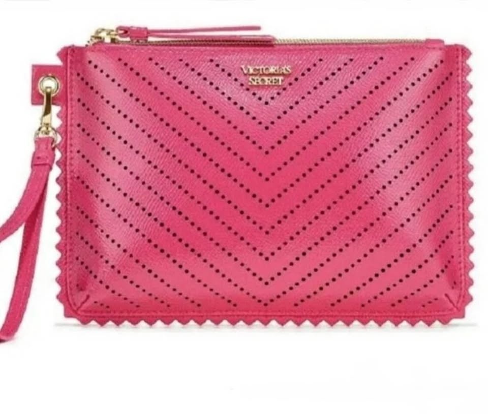 Victoria Secret Laser Cut Zippered Wristlet, Pink