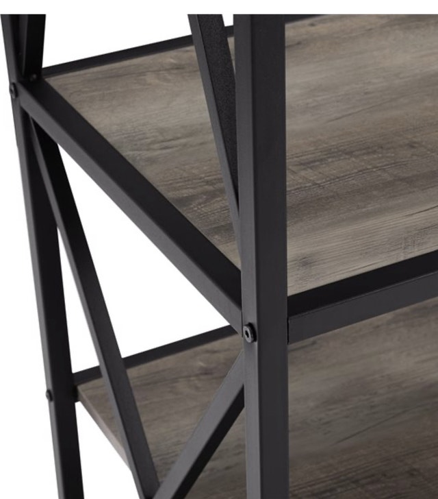 Brand New in Box Metal X Tower w/ wood shelves, Grey Wash - photo 2