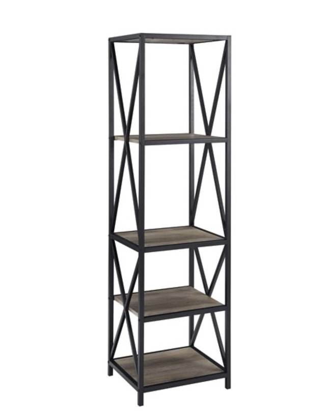 Brand New in Box Metal X Tower w/ wood shelves, Grey Wash - photo 3
