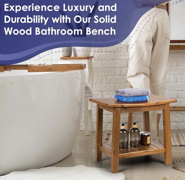 Brand New in Box Upolana Teak Shower Bench, 20" - photo 2