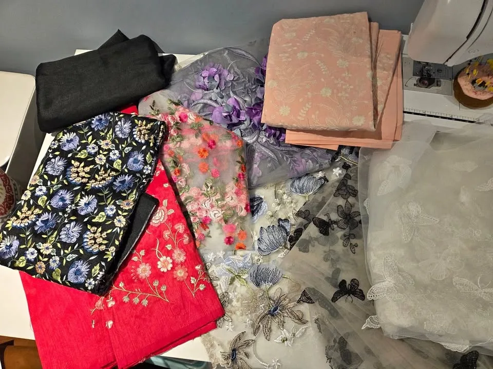 21 Metres of assorted designer embroidered fabric