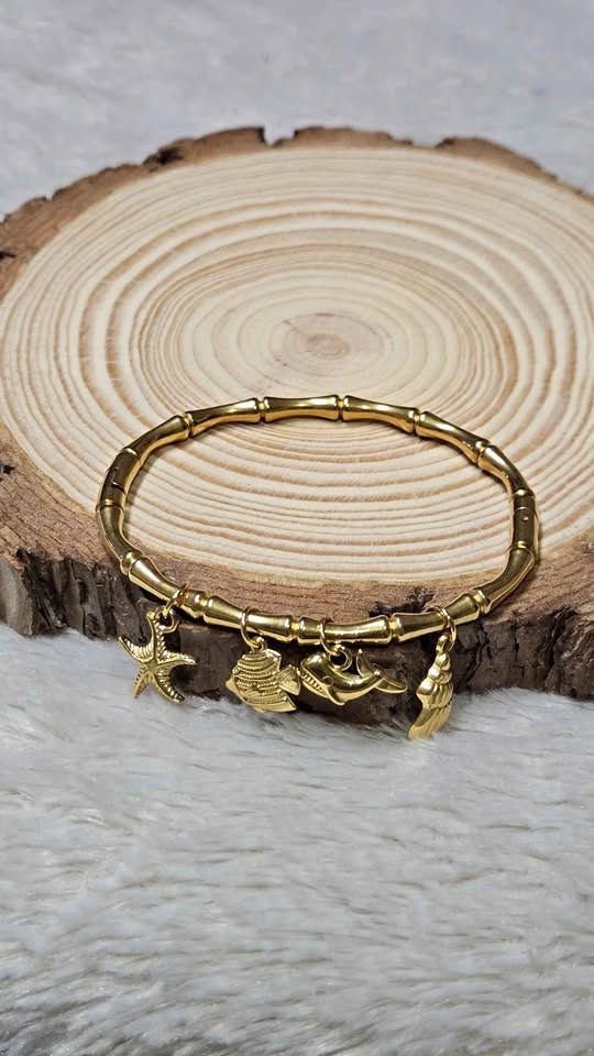 Stainless steel Gold plated bamboo Bangle Design Charms