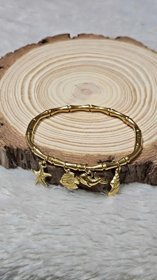 Stainless steel Gold plated bamboo Bangle Design Charms