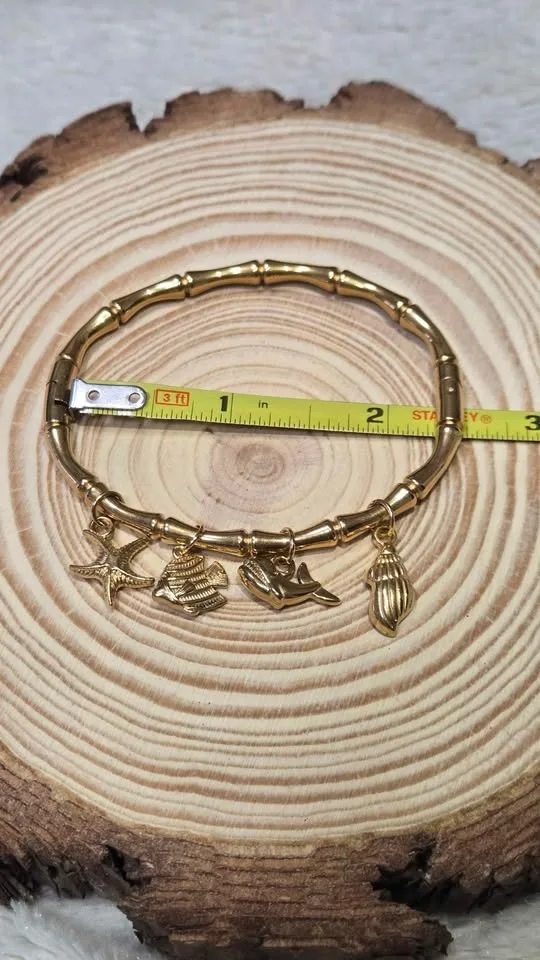 Stainless steel Gold plated bamboo Bangle Design Charms image indicator(2)