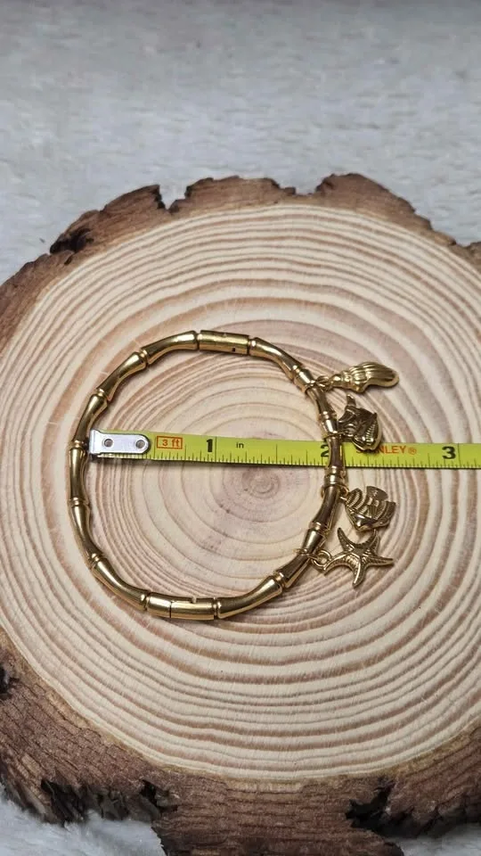 Stainless steel Gold plated bamboo Bangle Design Charms image indicator(3)