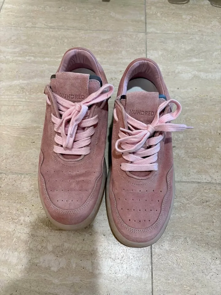 Pink suede sneakers