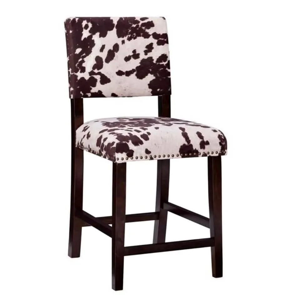 Linon Corey 24" Wood Cow Print Counter Stool in Brown