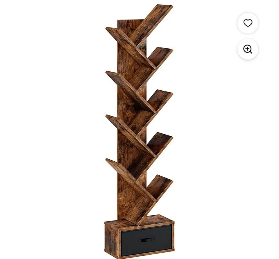 Bookshelf with Drawer, 9-Tier Tree Bookshelf