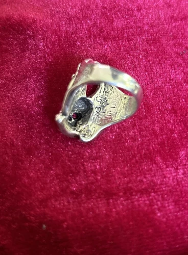 Size 5 Deadstock Vintage G&S Silver Winged Skull Ring - photo 5