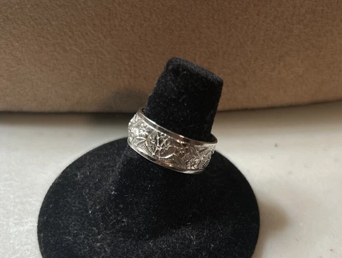 1970’s UNCAS Sterling Silver Floral Band Ring Sz 7 - photo 2