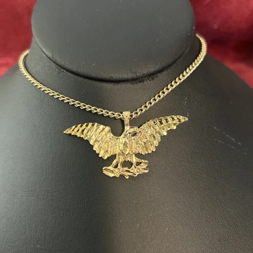Vintage 18K Gold Plated Necklace & Eagle Pendant Spread Eagle He