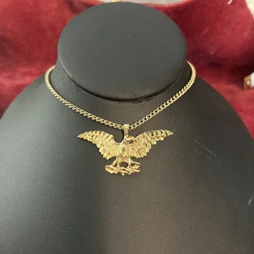 Vintage 18K Gold Plated Necklace & Eagle Pendant Spread Eagle He - photo 2