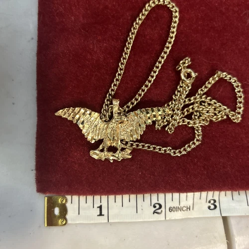 Vintage 18K Gold Plated Necklace & Eagle Pendant Spread Eagle He - photo 5