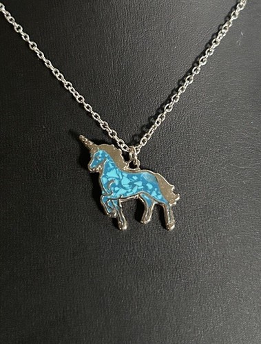 *RARE* Vintage Unicorn Necklace Silver w/ Crushed Turquoise Unic - photo 2
