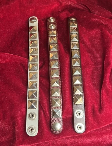 FREE 4th BRACELET - 3 Vintage Leather Studded Bracelets Punk Met - photo 2