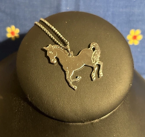 Vintage Pony Necklace Silver Equestrian Horse Necklace Late 1970