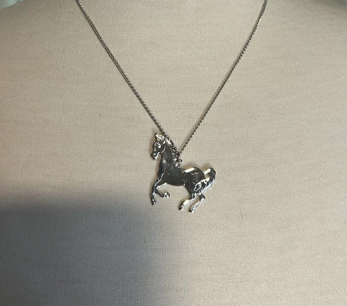 Vintage Pony Necklace Silver Equestrian Horse Necklace Late 1970 - photo 2