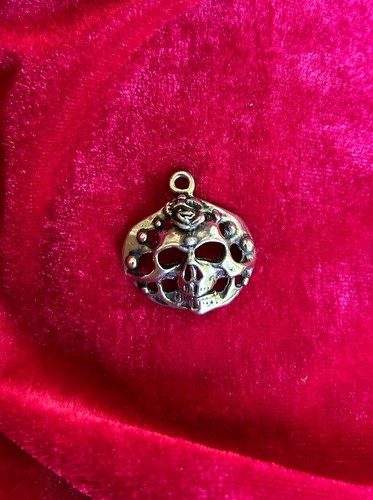 Vintage Artisan Silver Skull Rose Pendant