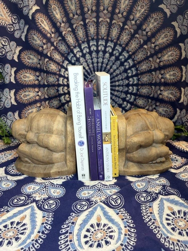 Hand-Carved Wooden Crying Weeping Yogi Buddha Bookends