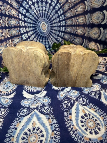 Hand-Carved Wooden Crying Weeping Yogi Buddha Bookends - photo 2