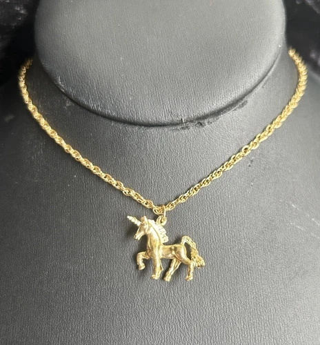 Vintage 18K Gold Plated Unicorn Necklace Fairycore