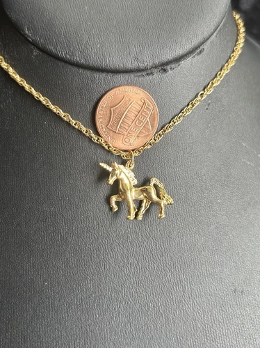 Vintage 18K Gold Plated Unicorn Necklace Fairycore - photo 3