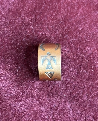 Vintage Hand Crafted Marked Genuine Copper Thunderbird Band Ring - photo 3