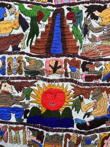 Handmade Embroidered Mayan Tapestry Guatemalan Fabric Art Sun - photo 2