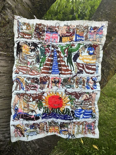 Handmade Embroidered Mayan Tapestry Guatemalan Fabric Art Sun - photo 3