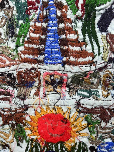 Handmade Embroidered Mayan Tapestry Guatemalan Fabric Art Sun - photo 4