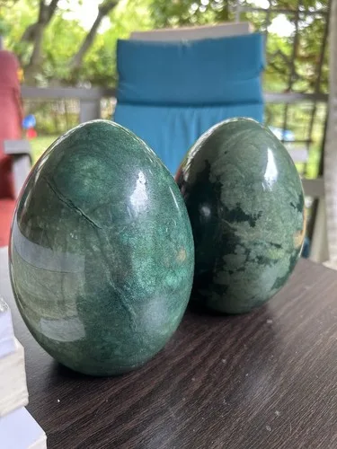 Hand Carved Vintage Green Genuine Alabaster Egg Bookends image indicator(2)