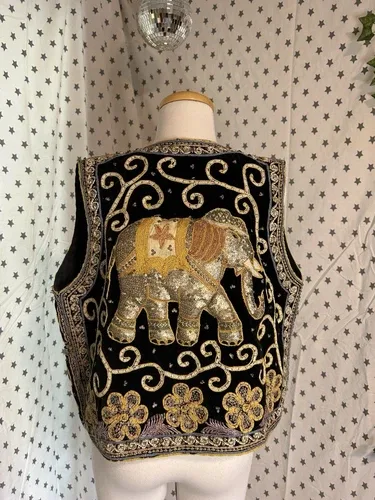 Vintage Thailand Beaded Sequined Asian Elephant Vest