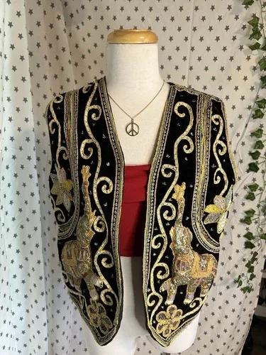 Vintage Thailand Beaded Sequined Asian Elephant Vest image indicator(2)