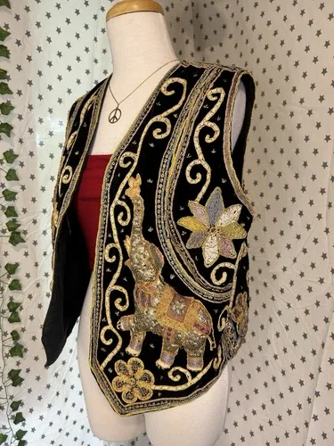 Vintage Thailand Beaded Sequined Asian Elephant Vest image indicator(3)