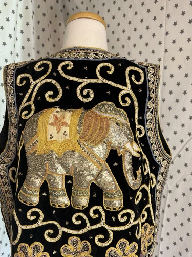 Vintage Thailand Beaded Sequined Asian Elephant Vest - photo 5