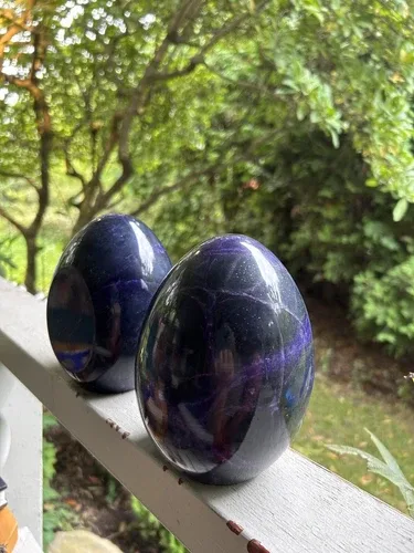 Original Hand Carved Vintage Purple Genuine Alabaster Egg Booken image indicator(4)