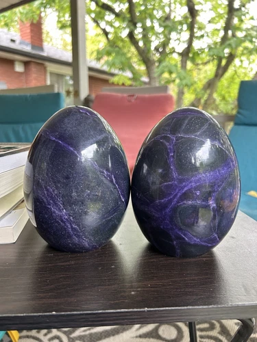 Original Hand Carved Vintage Purple Genuine Alabaster Egg Booken - photo 5