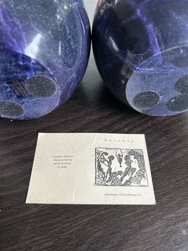 Original Hand Carved Vintage Purple Genuine Alabaster Egg Booken image indicator(7)