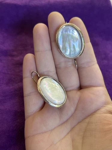 Vintage 925 Silver Mother of Pearl Pendant & Earrings - photo 4